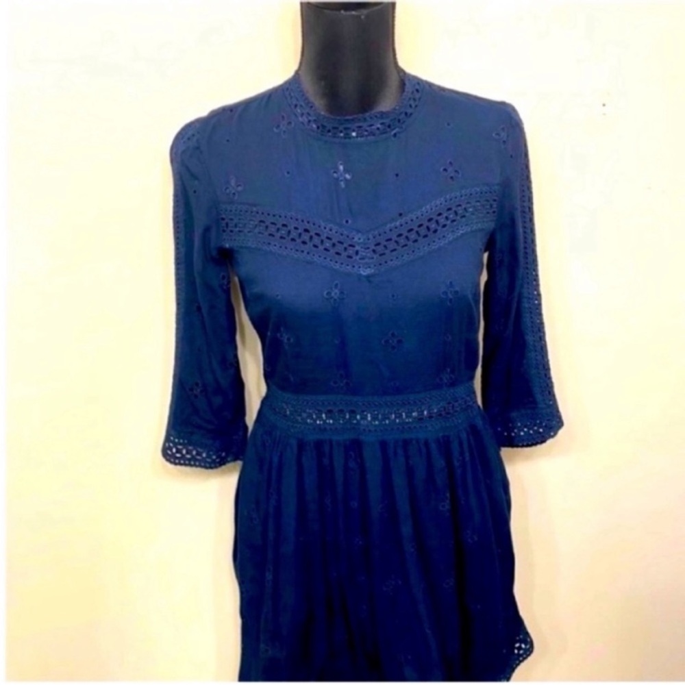 Abercrombie & Fitch Women’s Navy Eyelet Lace 3/4 Sleeve Mini Dress XS
